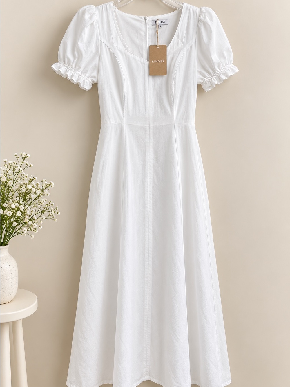 RIHOAS White Puff Sleeve A-Line Maxi Dress